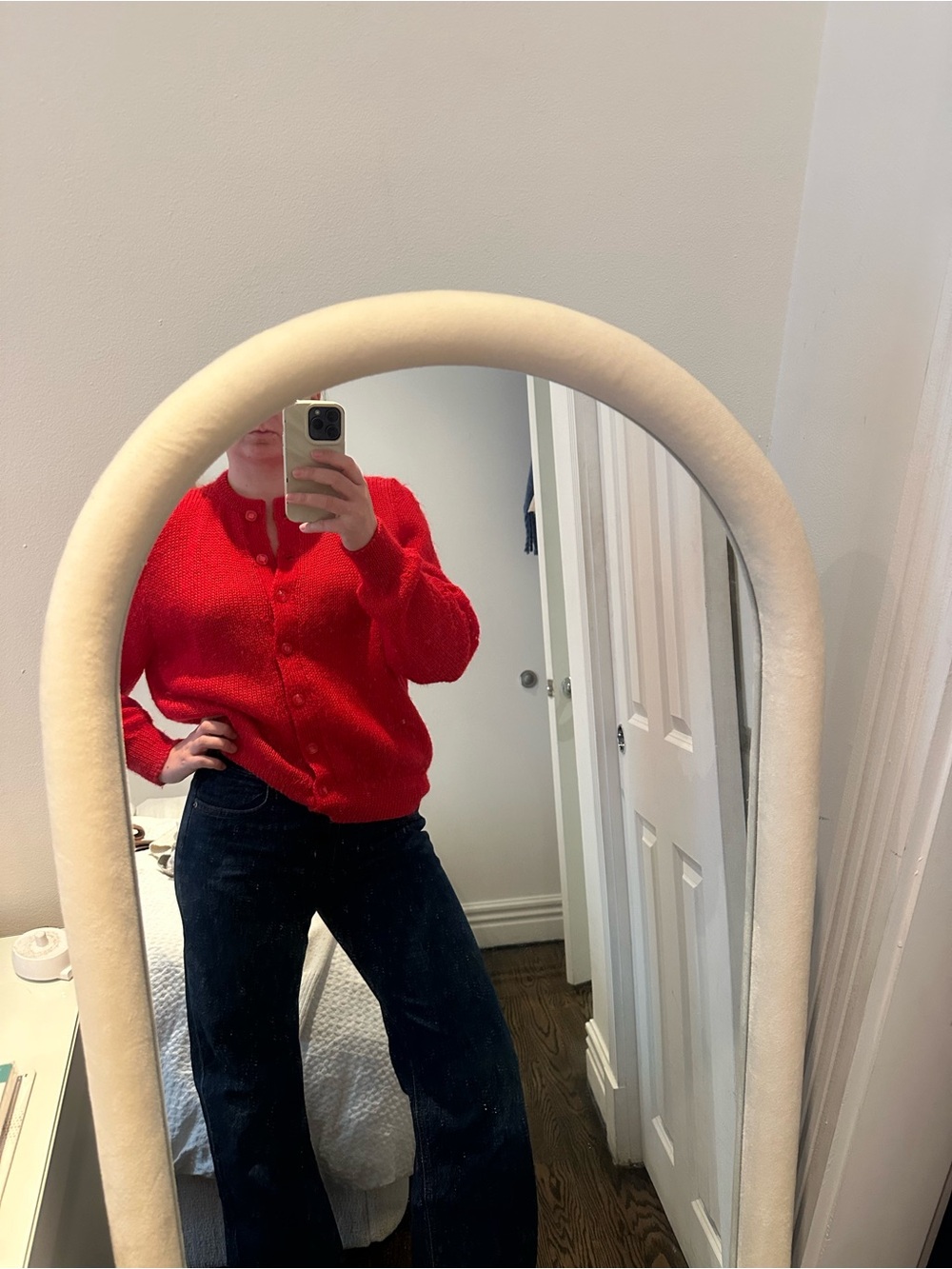 Vintage Red Button-Front Women's Cardigan